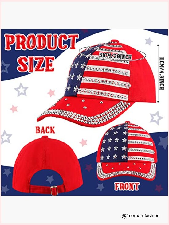 3pk Patriotic Rhinestone Baseball Caps Women Adjustable Trucker Hats USA main image 7
